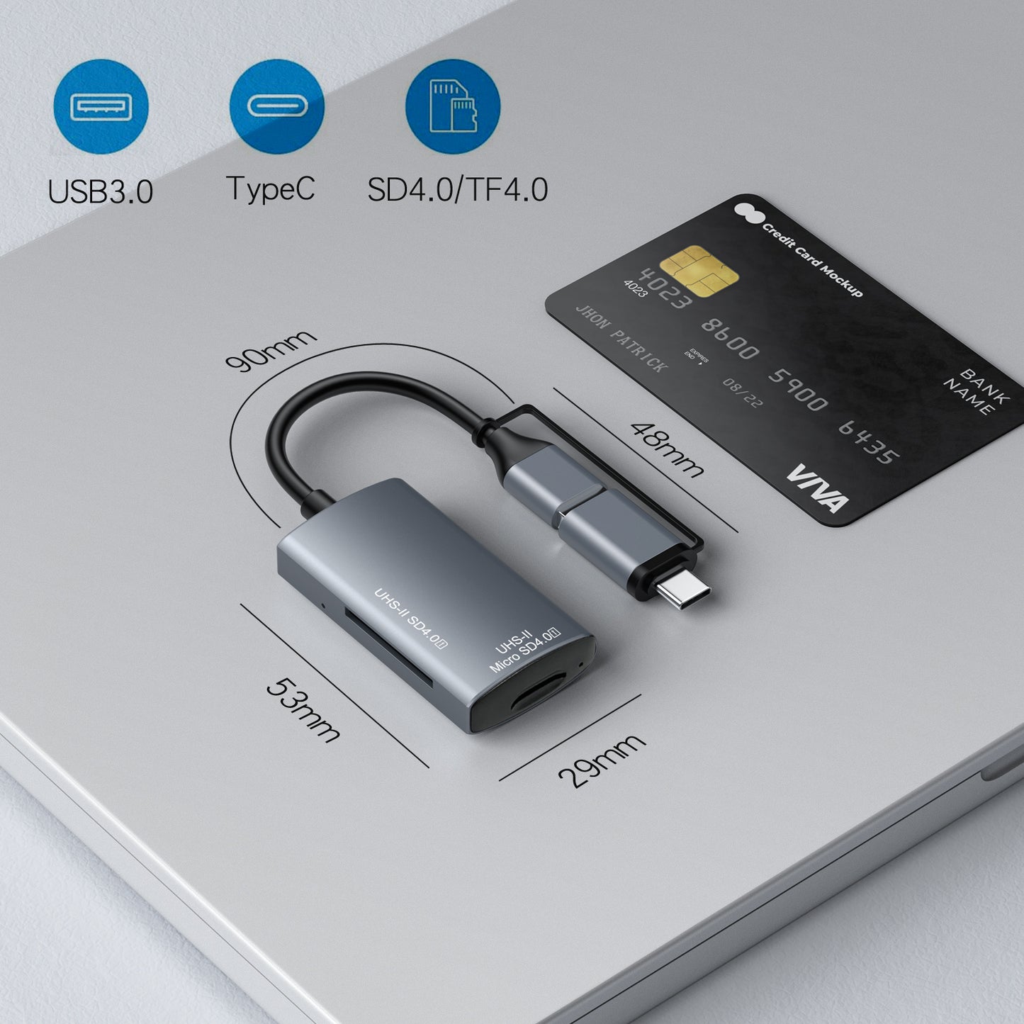 NÖRDIC USB Kaartlezer - Micro SD Kaart - SD Kaart lezer - USB-A, USB-C - Geschikt voor PC, Laptop, Smartphone & Tablet