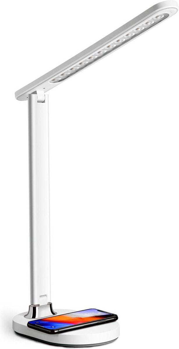 Platinet PDL081W LED Bureaulamp 18W met ingebouwde draadloze oplader (QI) voor smartphones, AirPods etc. wit