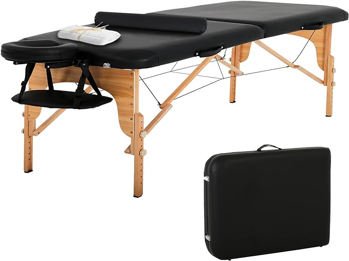BestMassage MT-RMT57-Black Massagetafel - Inklapbaar - Draagvermogen tot 204 KG - In hoogte verstelbaar - Zwart