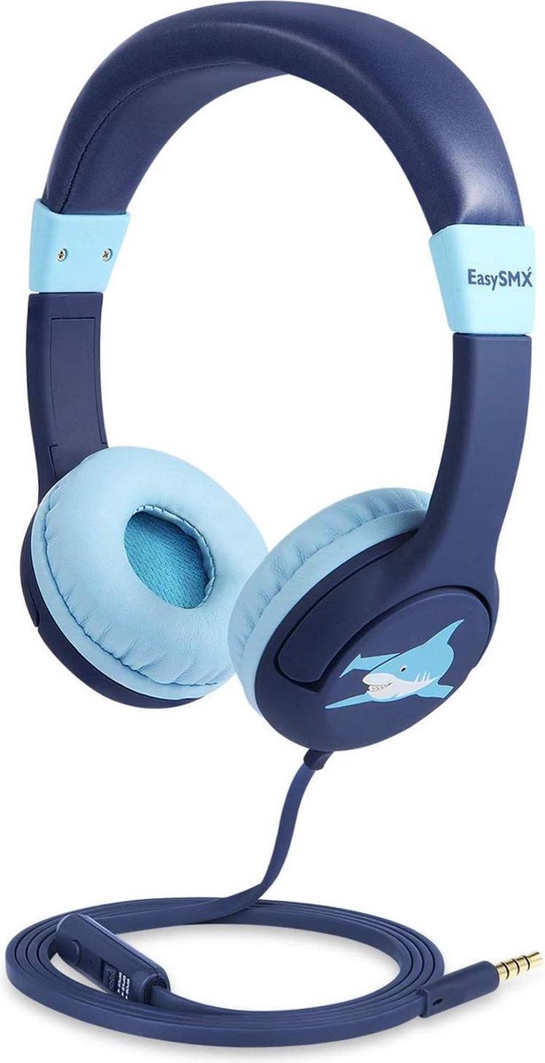 EasySMX KM-SHARK, Kids Headphones with Volume Limit, Headphones for iPod, iPad, iPhone, Android and Mobile Phones, Blue