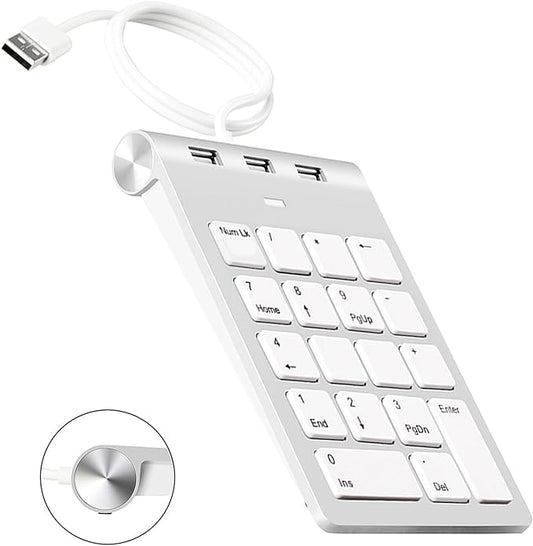 NÖRDIC NK622 USB Numeriek Toetsenbord - 18 Toetsen - Geschikt voor Windows - 3x USB - Zilver