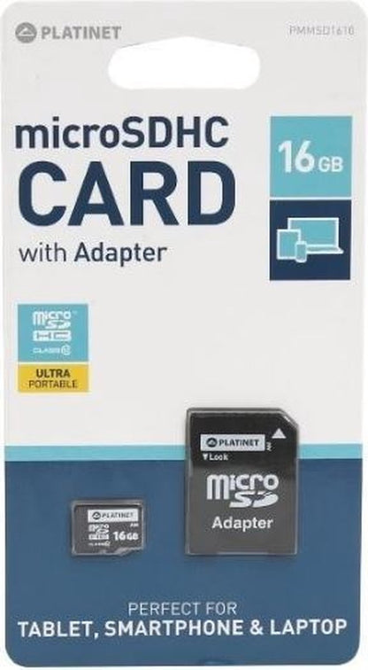 Platinet PMMSD1610 16GB MicroSDHC + Adapter SD flashgeheugen Klasse 10