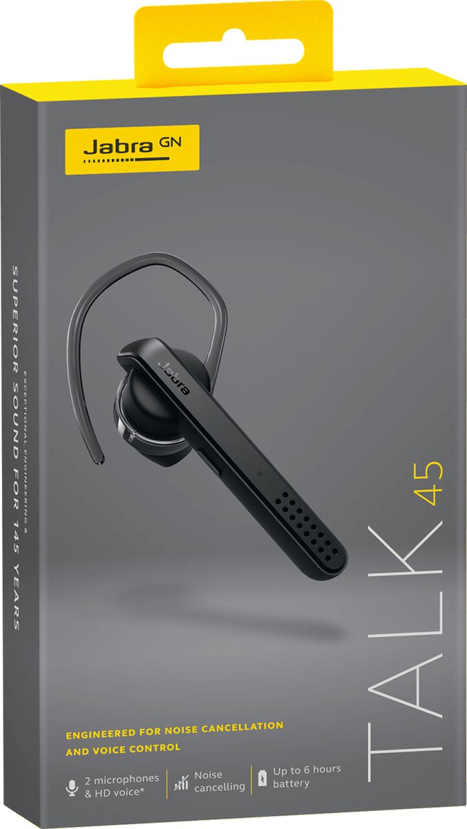 Jabra Talk 45 - Draadloze Noise Cancelling Headset - In-ear met oorschelp - Oproepen/muziek - Micro-USB - Bluetooth - Zwart
