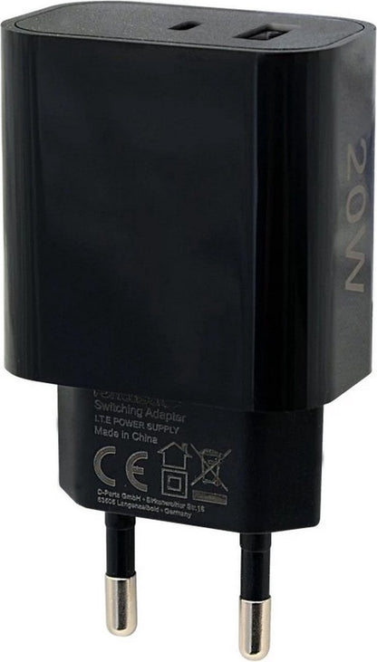 Fontastic 260155 Losse AC Oplader USB-A en Type-C aansluiting - Snellader - 20W - Zwart