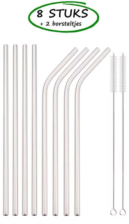 Edelstahl-Trinkhalme – 10er-Set (8 Strohhalme + 2 Bürsten) – Trinkhalme aus Edelstahl – 4 gerade und 4 gebogene