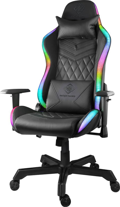 DELTACO GAMING GAM-080 - gaming chair in artificial leather with RGB lighting, tiltable backrest, 332 RGB color settings, neck cushion, back cushion, black / RGB
