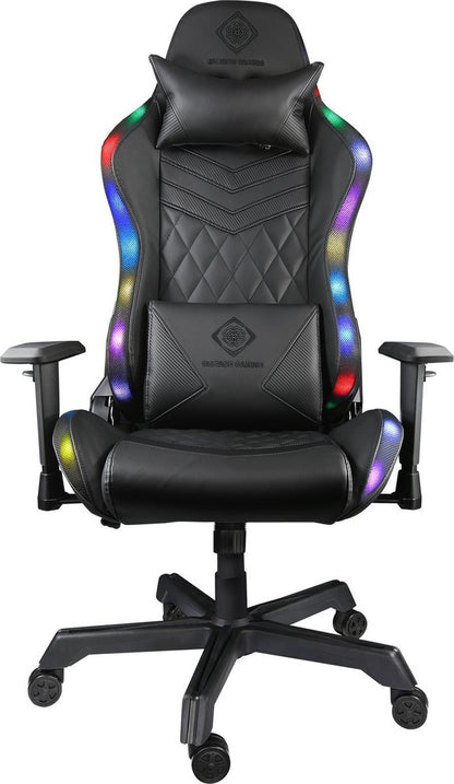 DELTACO GAMING GAM-080 - gaming chair in artificial leather with RGB lighting, tiltable backrest, 332 RGB color settings, neck cushion, back cushion, black / RGB
