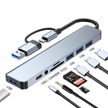 NÖRDIC USBC-HUB11 USB-C Hub - 4x USB, 1xUSB-C 3.1, 1xSD, 1xmicroSD, 1x 3,5mm jack - Grijs