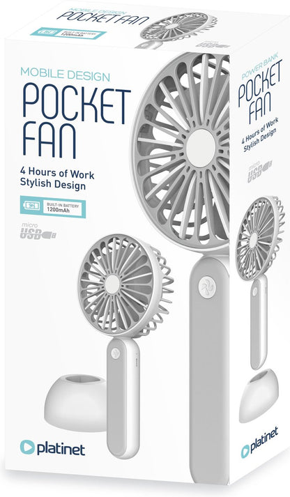 PLATINET PRDF6108 oplaadbare mobiele tafelventilator en handheld ventilator wit