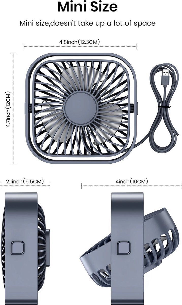 Topk Mini ventilator - USB bureau ventilator - Tafelventilator – Aircooler - 360º - Zwart