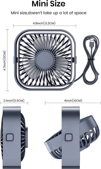 Topk Mini ventilator - USB bureau ventilator - Tafelventilator – Aircooler - 360º - Zwart