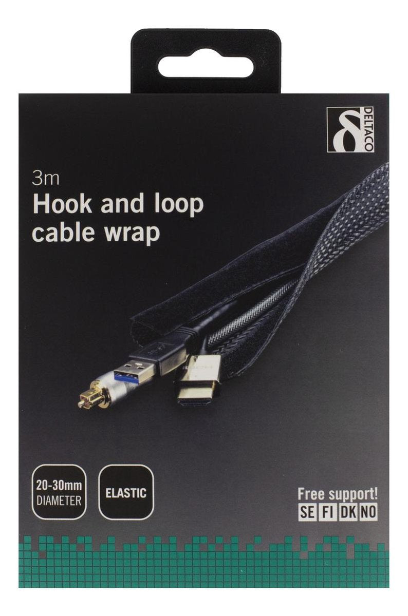 DELTACO LDR16 - Kabelsok in nylon met klittenband - 3 meter