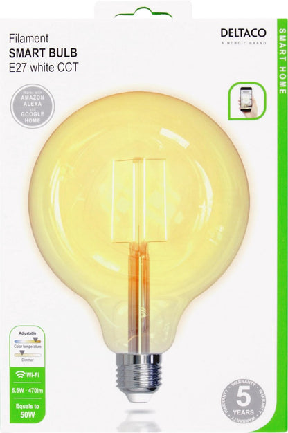 DELTACO SMART HOME SH-LFE27G125 Smart Filament Bulb - E27 - 5.5W - A60 - Ø 60 mm - White
