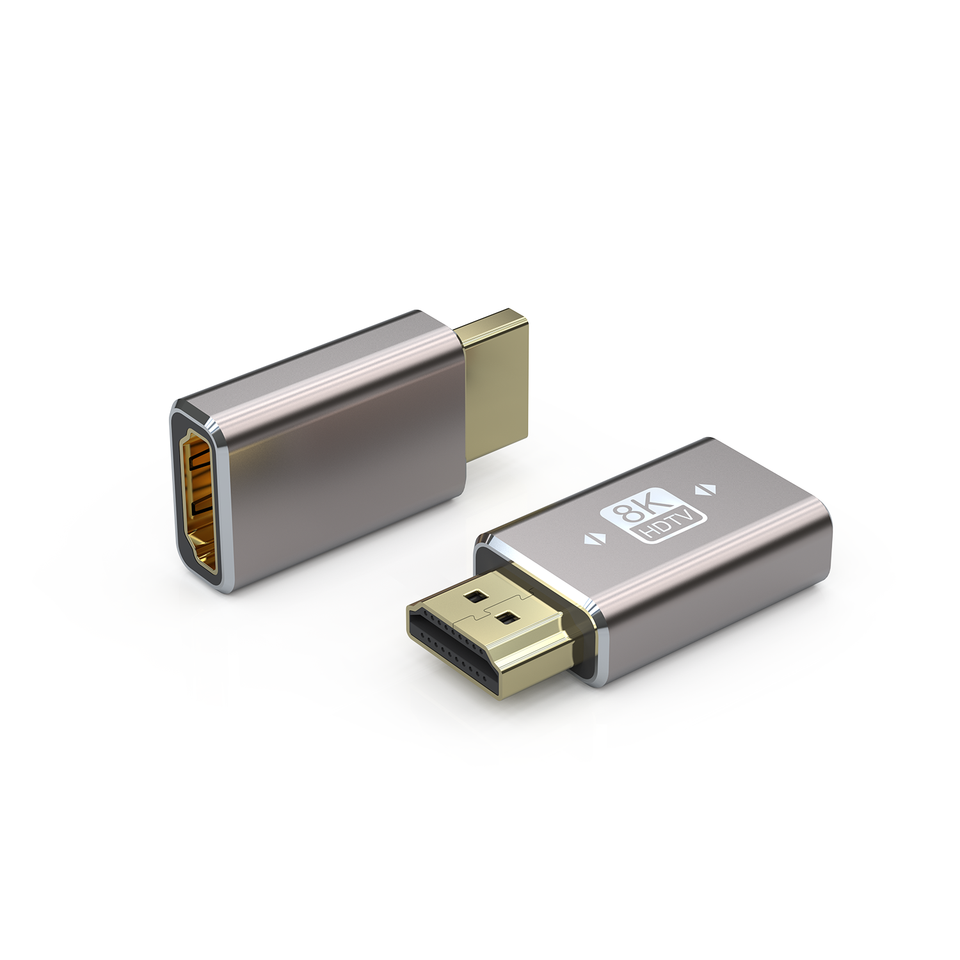 NÖRDIC HDMI-5021 - HDMI-adapter - mannelijk naar vrouwelijk - 8K60Hz & 4K120Hz - Dynamic HDR 48Gbps - eARC - Grijs