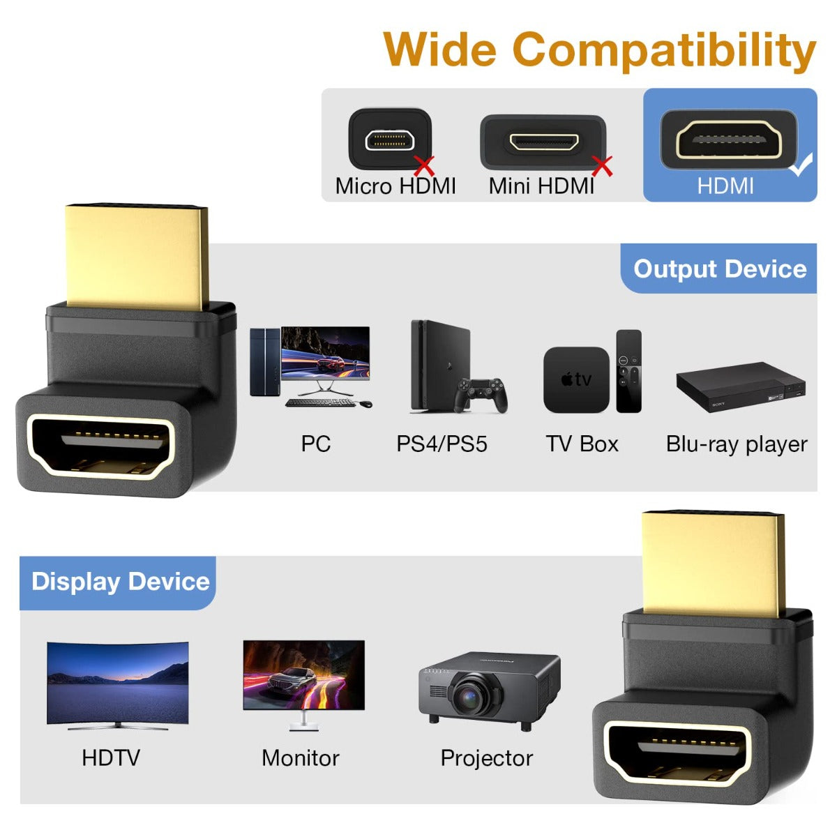NÖRDIC HDMI-N5017 - angled HDMI 2.1 adapter - 8K60Hz / 4K120Hz - HDR - Black