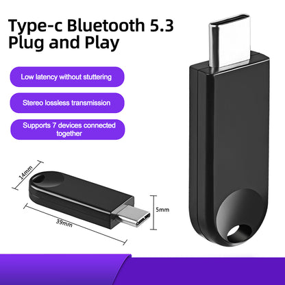 NÖRDIC BT11 Bluetooth adapter - 5.3 - USB-C - Bereik tot 20 meter - Zwart