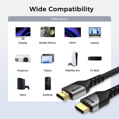 Delmark HDMI 2.1 kabel - 8K60Hz 4K120Hz - Vergulde connectoren - Nylon gevlochten - Grijs