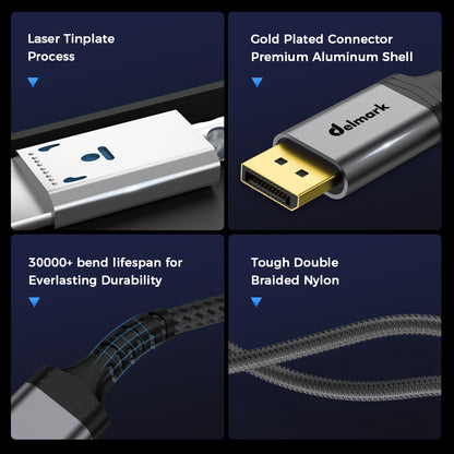 Delmark Displayport 2.0 Kabel - 16K60Hz 8K120Hz - 80Gbps - Ultra HD - Grijs