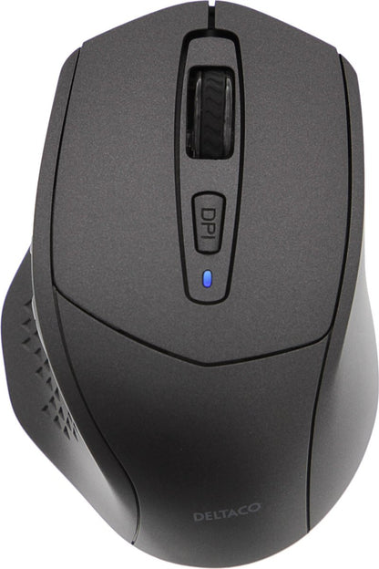DELTACO MS-901 Stille Bluetooth-muis met ingebouwde receiver, 800-1600 DPI, 4 knoppen, grijs