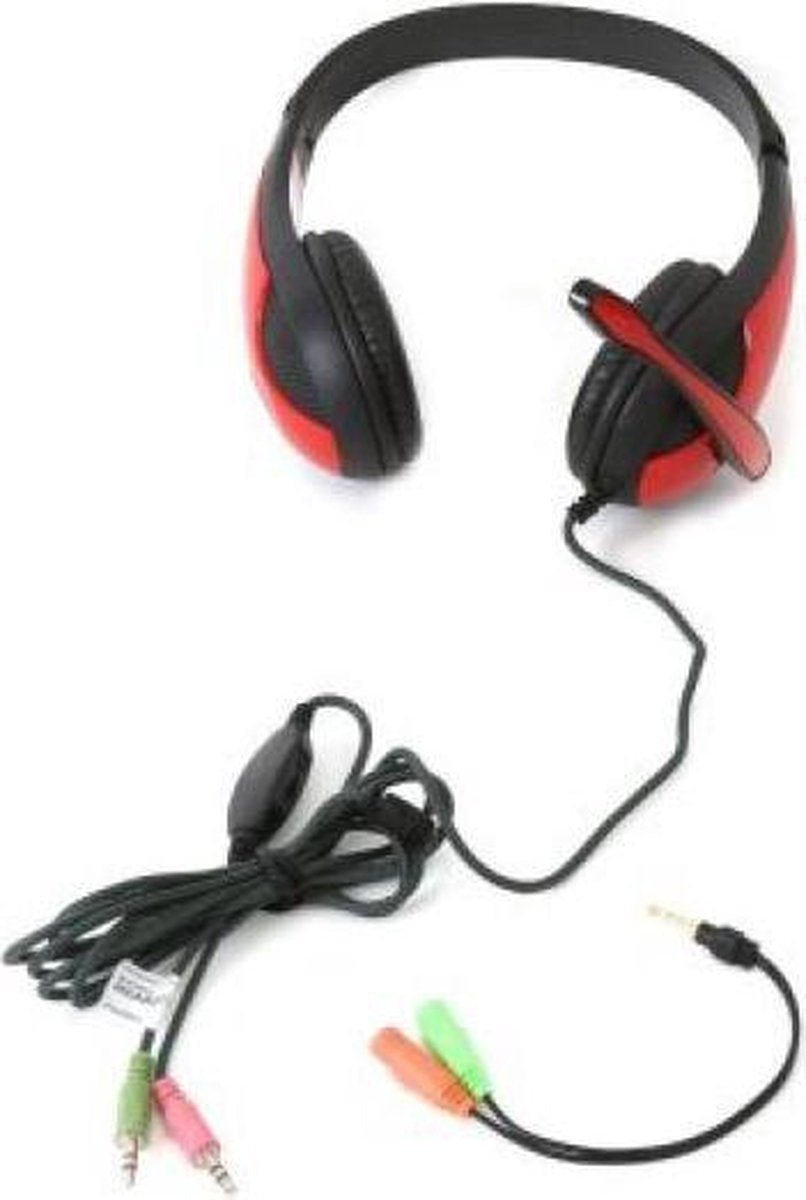 Platinet FH4008R - Stereo Headset - Zachte Oorschelpen - Lange kabel - Met Microfoon - Rood