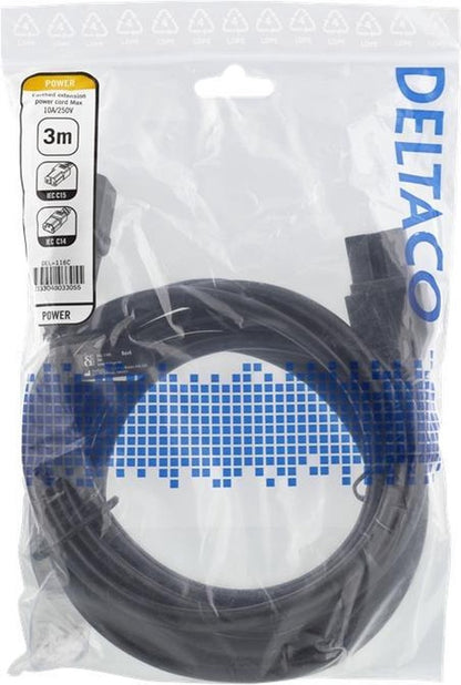 DELTACO DEL-116C, Geaard apparaat / verlengkabel voor verbinding tussen apparaat en voeding / kabel, 3m