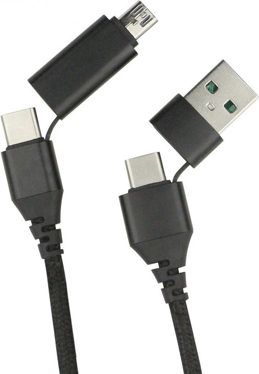 Fontastic 252020 USB-C naar USB-C multi kabel - USB-A, Micro-USB - 1.2m - Zwart
