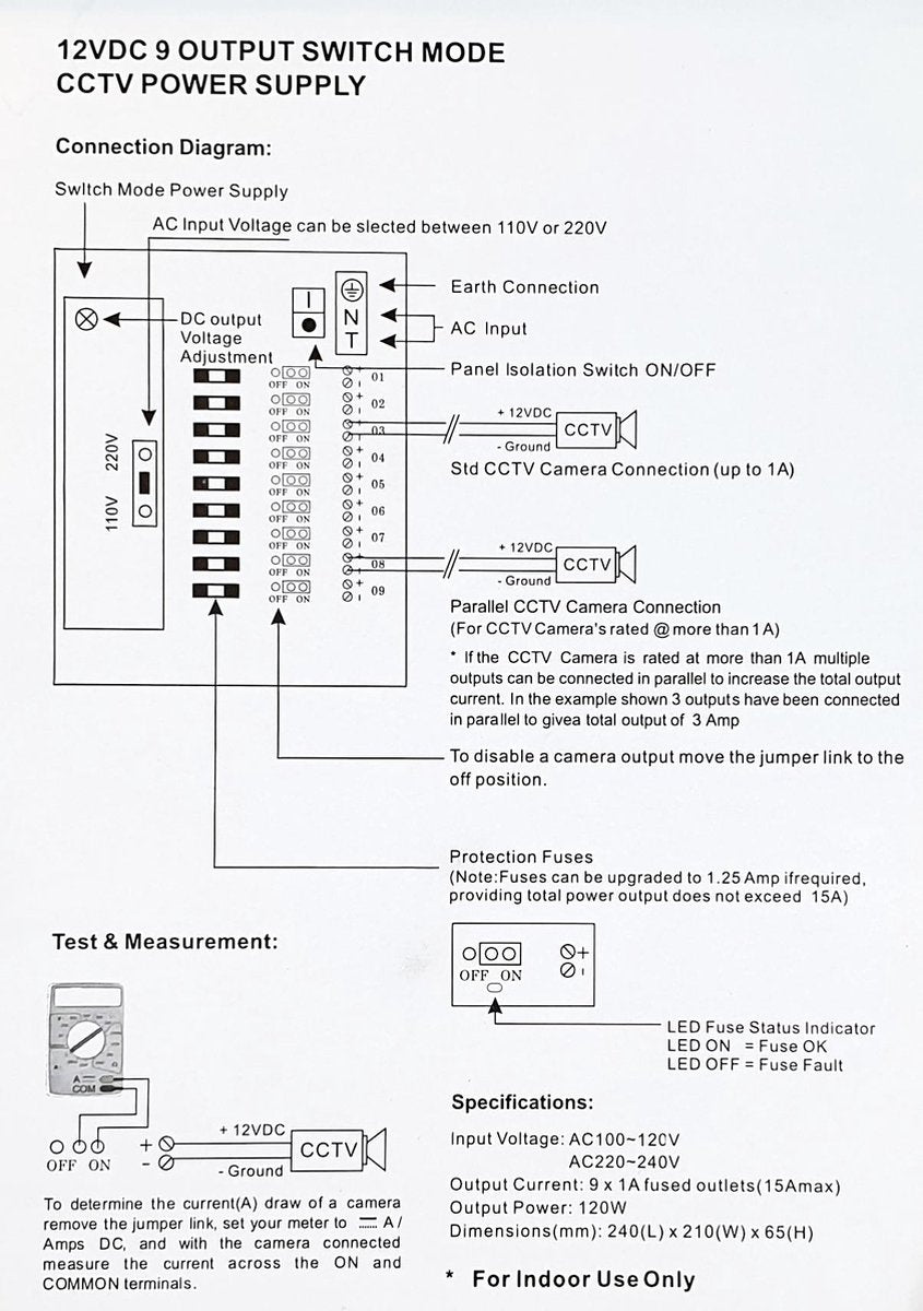 CC-POWER06-Q - Power supply box for CCTV 12V - 9 channels - 10A