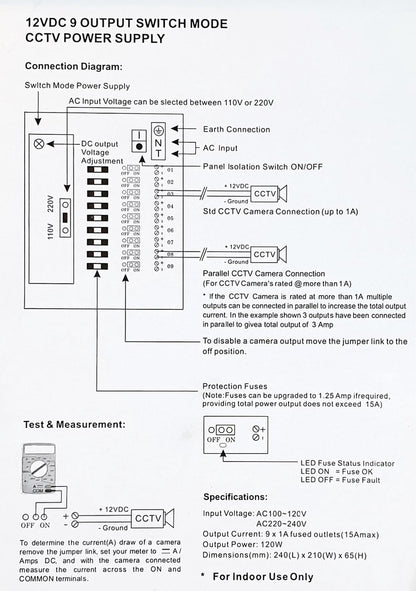 CC-POWER06-Q - Power supply box for CCTV 12V - 9 channels - 10A