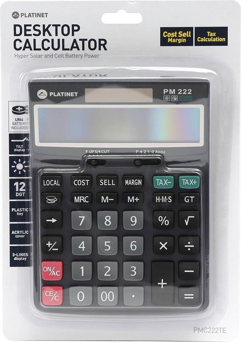 Platinet PMC222TE Desktop Calculator - Calculator 12 digits max. 3 lines, tax function and solar energy