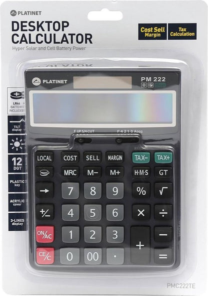 Platinet PMC222TE Desktop Calculator - Calculator 12 digits max. 3 lines, tax function and solar energy