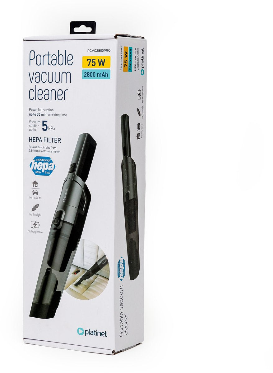 Platinet Draadloze Auto Stofzuiger PRO - HEPA-filter - 2800mAh - 75W - USB-C - incl. mondstukken en opbergstandaard