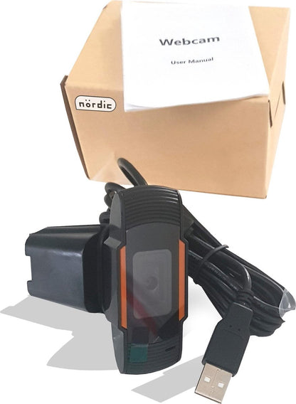 NÖRDIC WEBCAM-1080, Webcam met microfoon voor PC, laptop, Webcamera HD 1080p, zwart/oranje