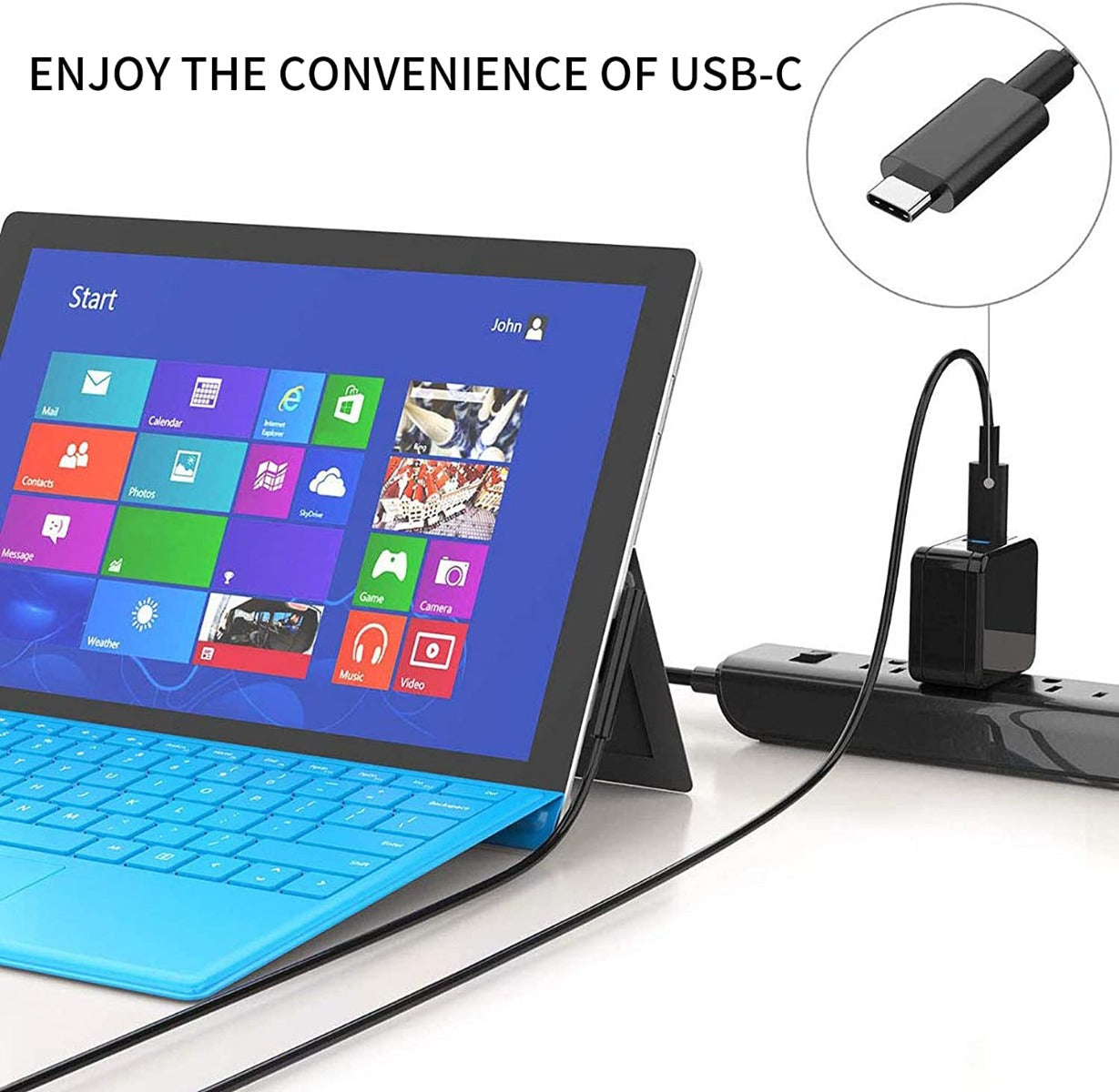 NÖRDIC SURF-105 USB-C oplaadkabel - Geschikt voor Microsoft Surface - 15V3A - 45W - 1m - Zwart