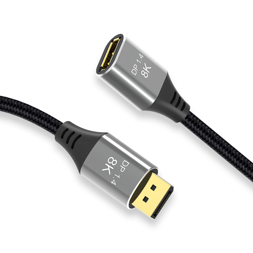 NÖRDIC DP-456 Displayport verlengkabel  - 1.4  - UHD  - 8K60Hz  - 4K144Hz  - 32.4Gbps  - 1m  - Zwart/Grijs