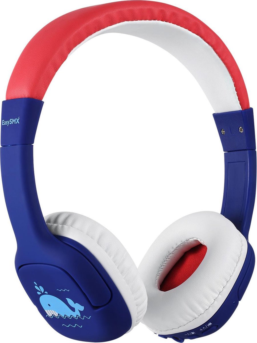 EasySMX EC-C004, Bluetooth headset voor kinderen met volumeschakeling, 3.5 mm jack, donkerblauw/ rood