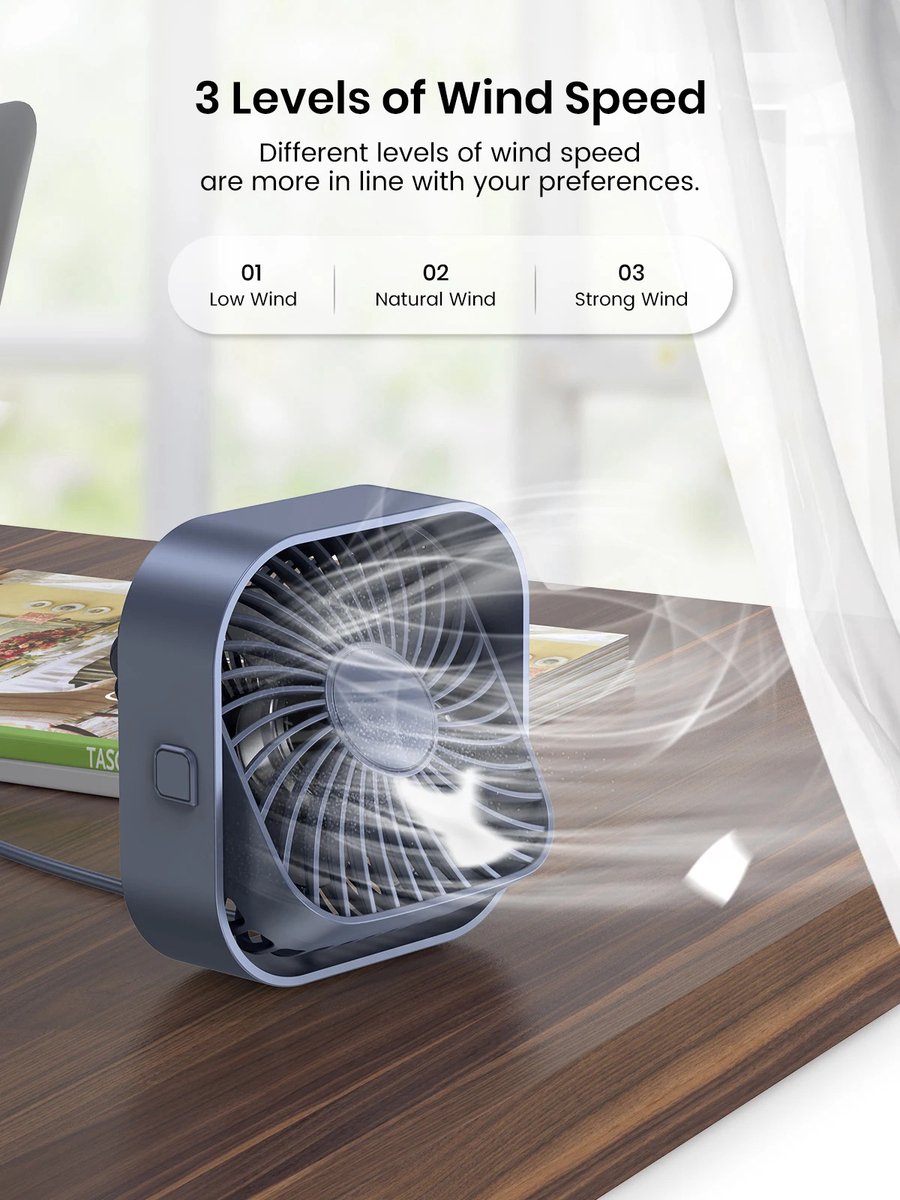 Topk Mini ventilator - Ventilator USB – Bureau Ventilator - Tafelventilator – Stille Ventilator – Bed Ventilator- Aircooler