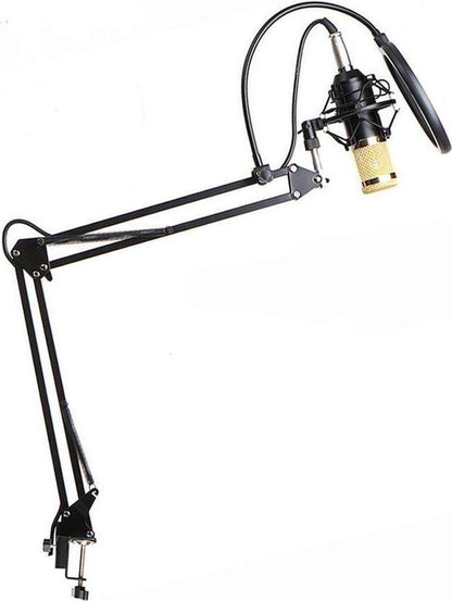 NÖRDIC BM800USB Microfoonkit met USB, condensatormicrofoon, tafelstandaard popfilter, shockmount en audiokabel, Zwart / Goud