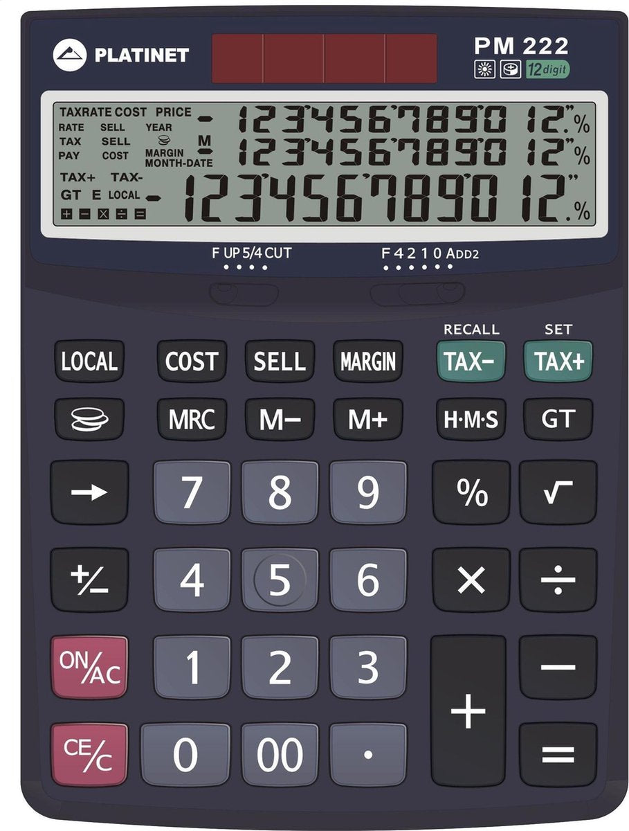 Platinet PMC222TE Desktop Calculator - Calculator 12 digits max. 3 lines, tax function and solar energy