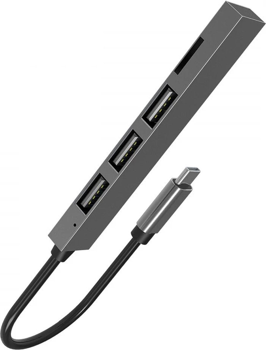 Fontastic 260575 - 4 in 1 Multi-Port USB-C Hub - 3 x USB-A 2.0 - Micro-SD Slot - Grijs