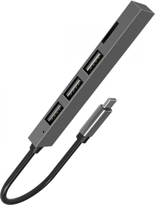 Fontastic 260575 - 4 in 1 Multi-Port USB-C Hub - 3 x USB-A 2.0 - Micro-SD Slot - Gray