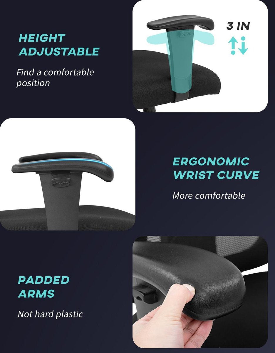Best Office BM-BT9031-Black Ergonomische bureaustoel - Verstelbaar - Met massagefunctie - Zwart