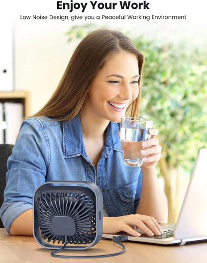 Topk Mini Ventilator - USB Bureauventilator - Stille 360º Tafelventilator - Aircooler - Wit