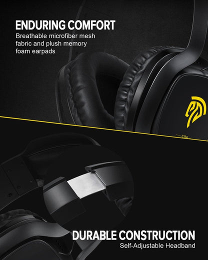 EasySMX C06-yellow, Over-ear gaming headset met microfoon, RGB LED verlichting, 7.1 Surround sound, zwart/ geel