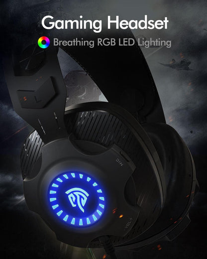 EasySMX VIP-003S Over-ear Stereo gaming headset met microfoon en RGB LED verlichting, zwart