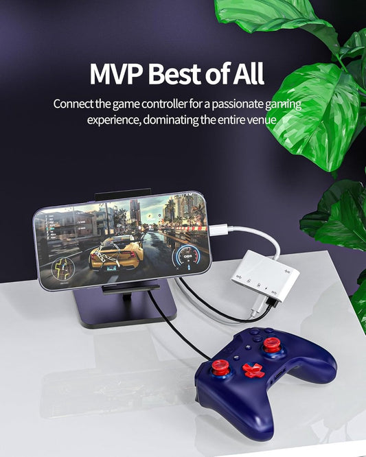 NÖRDIC Lightning Kaartlezer - 2x SD Slot, Micro-SD + 3x USB-A + Lightning Oplaadpoort – Geschikt voor telefoon, tablet en PC