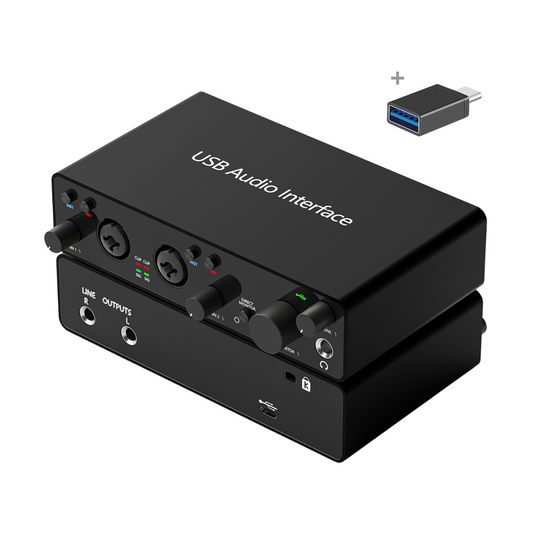 Delmark USB Audio-interface - 2e Generatie - 2i2 - 24bit - 192kHz - 2 ingangen - Zwart