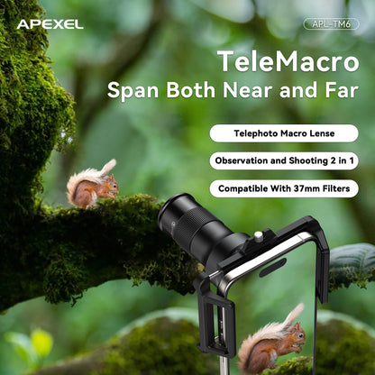 APEXEL 2-in-1 Smartphone Lens - Ultra HD - Telelens en Macrolens - Geschikt voor smartphones