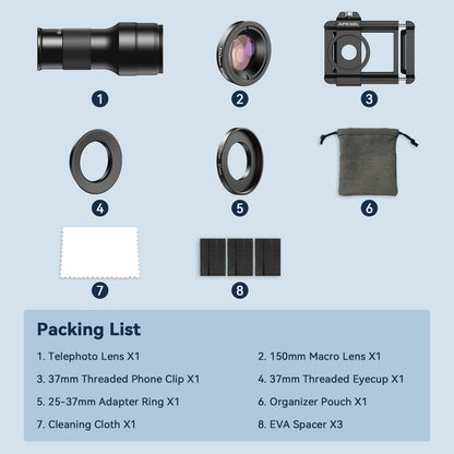APEXEL 2-in-1 Smartphone Lens - Ultra HD - Telelens en Macrolens - Geschikt voor smartphones