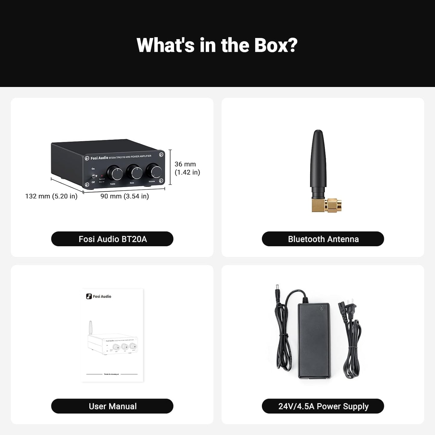 NÖRDIC Fosi Audio BT20A Audio Bluetooth 5.0 Versterker - 2x 100W - RCA - Smartphone, PC, Tablet - Hifi - Zwart