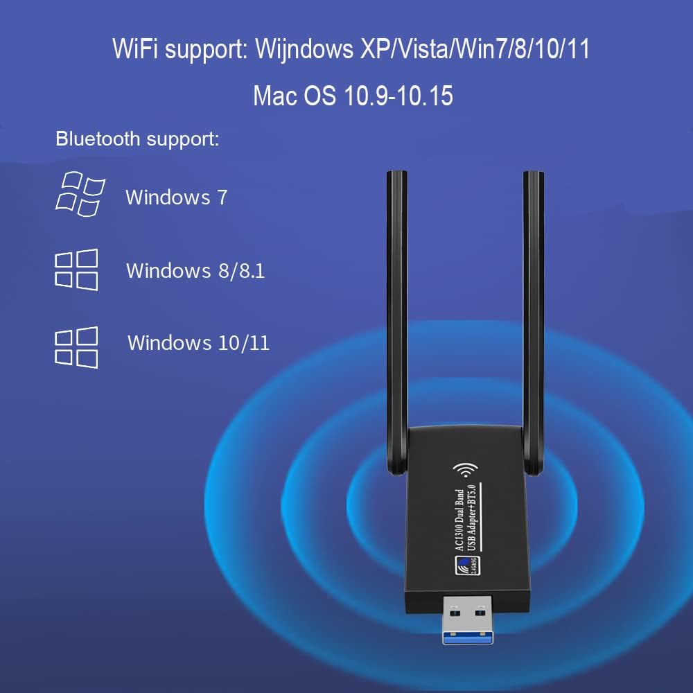 NÖRDIC USB Adapter - Bluetooth 5.0 - WiFi 6 - Geschikt voor Windows 7/8/10/11 - USB3.0 - Zwart